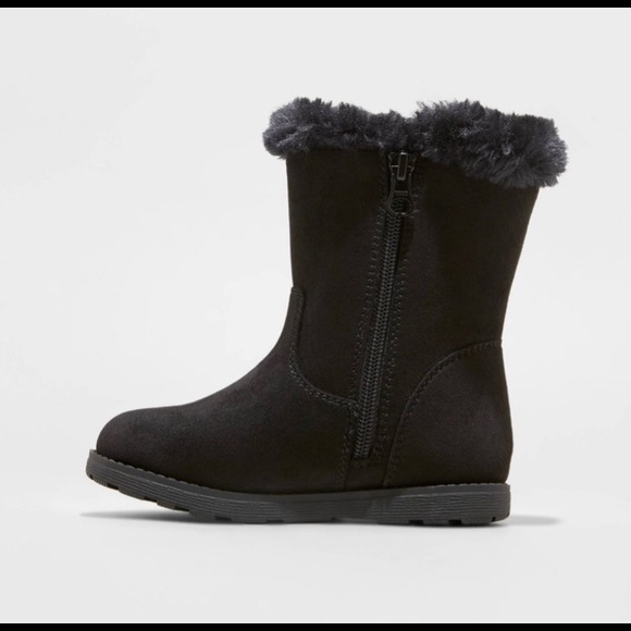 Toddler Girls Leah Zipper Slide On Shearling Boots -Black - Picture 2 of 4